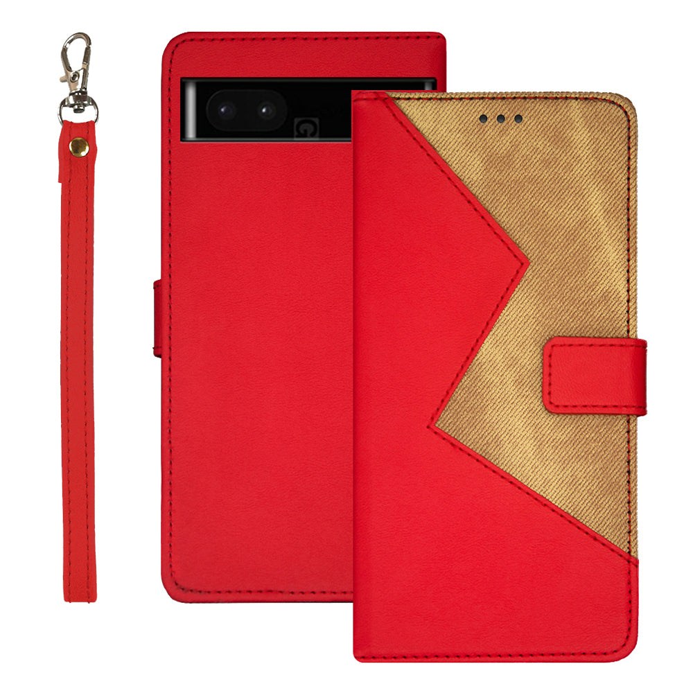 IDEWEI Leather Phone Case Stand For Google Pixel 7a Color Splicing Shockproof Phone Cover with Card Holder IDEWEI Leather Phone Case Stand For Google Pixel 7a Color Splicing Shockproof Phone Cover with Card Holder
